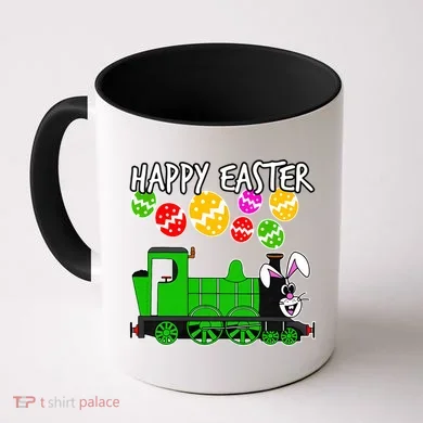 Happy Easter Steam Train Engine Bunny Chocolate Eggs Coffee Mug