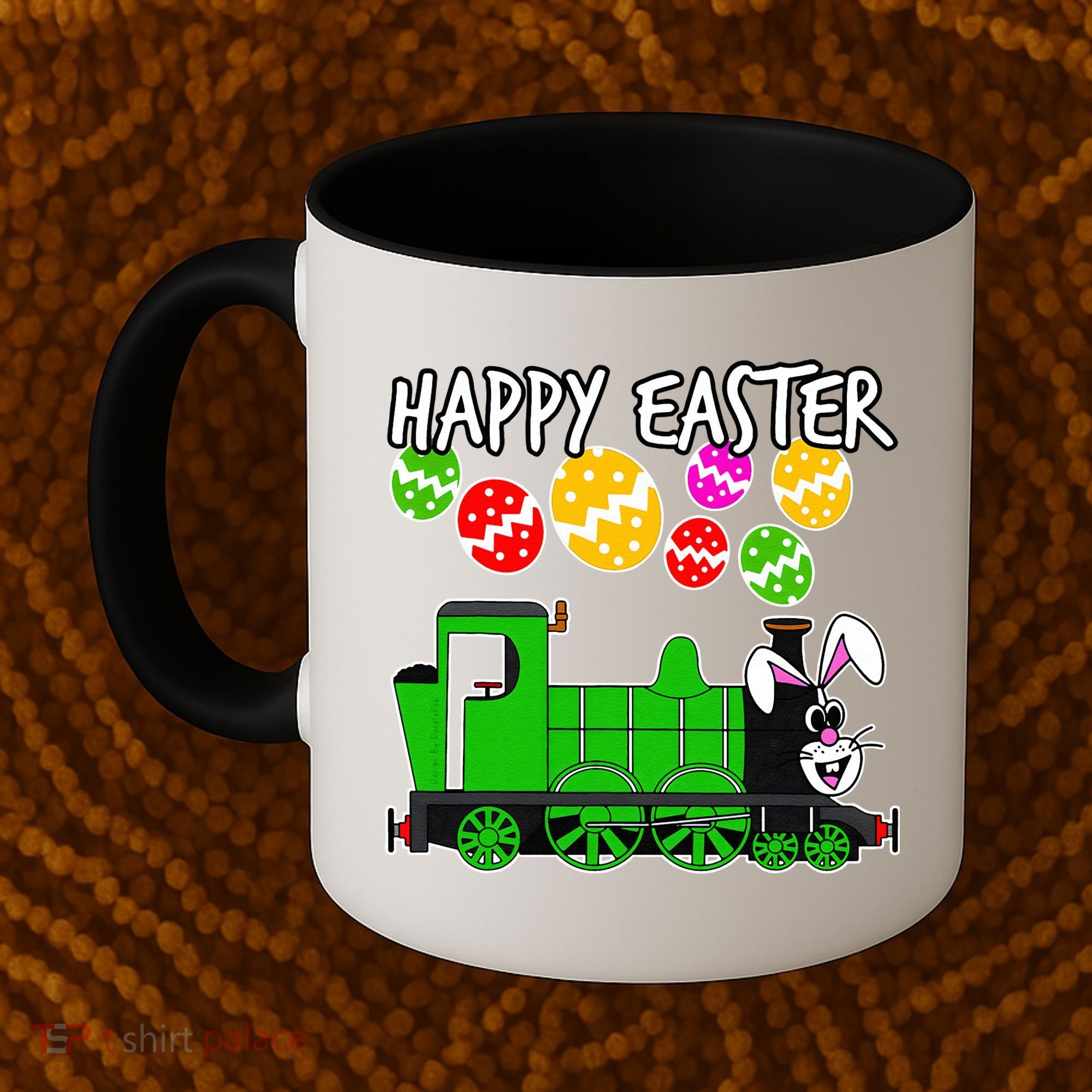 Happy Easter Steam Train Engine Bunny Chocolate Eggs Coffee Mug