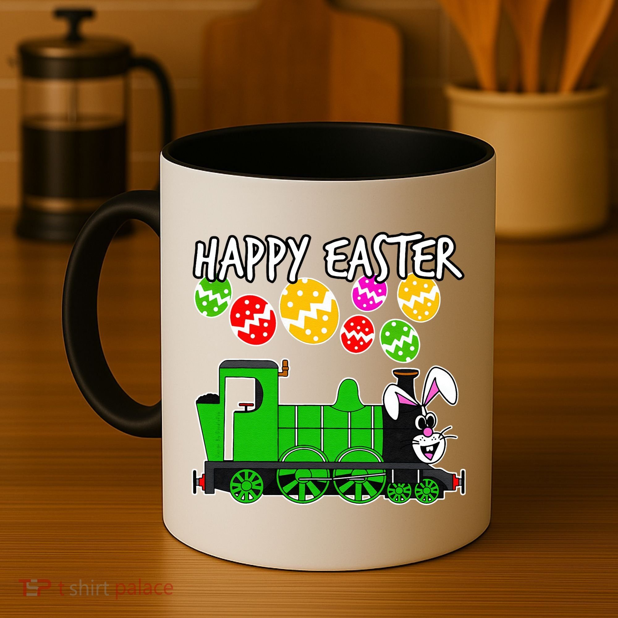 Happy Easter Steam Train Engine Bunny Chocolate Eggs Coffee Mug