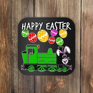 Happy Easter Steam Train Engine Bunny Chocolate Eggs Coaster