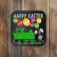 Happy Easter Steam Train Engine Bunny Chocolate Eggs Coaster thumb 0