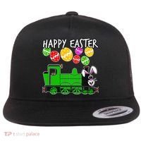 Happy Easter Steam Train Engine Bunny Chocolate Eggs Flat Bill Trucker Hat thumb 0