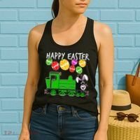 Happy Easter Steam Train Engine Bunny Chocolate Eggs Women's Tank Top thumb 2
