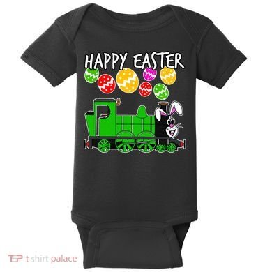 Happy Easter Steam Train Engine Bunny Chocolate Eggs Baby Bodysuit