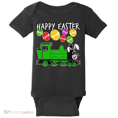 Happy Easter Steam Train Engine Bunny Chocolate Eggs Baby Bodysuit