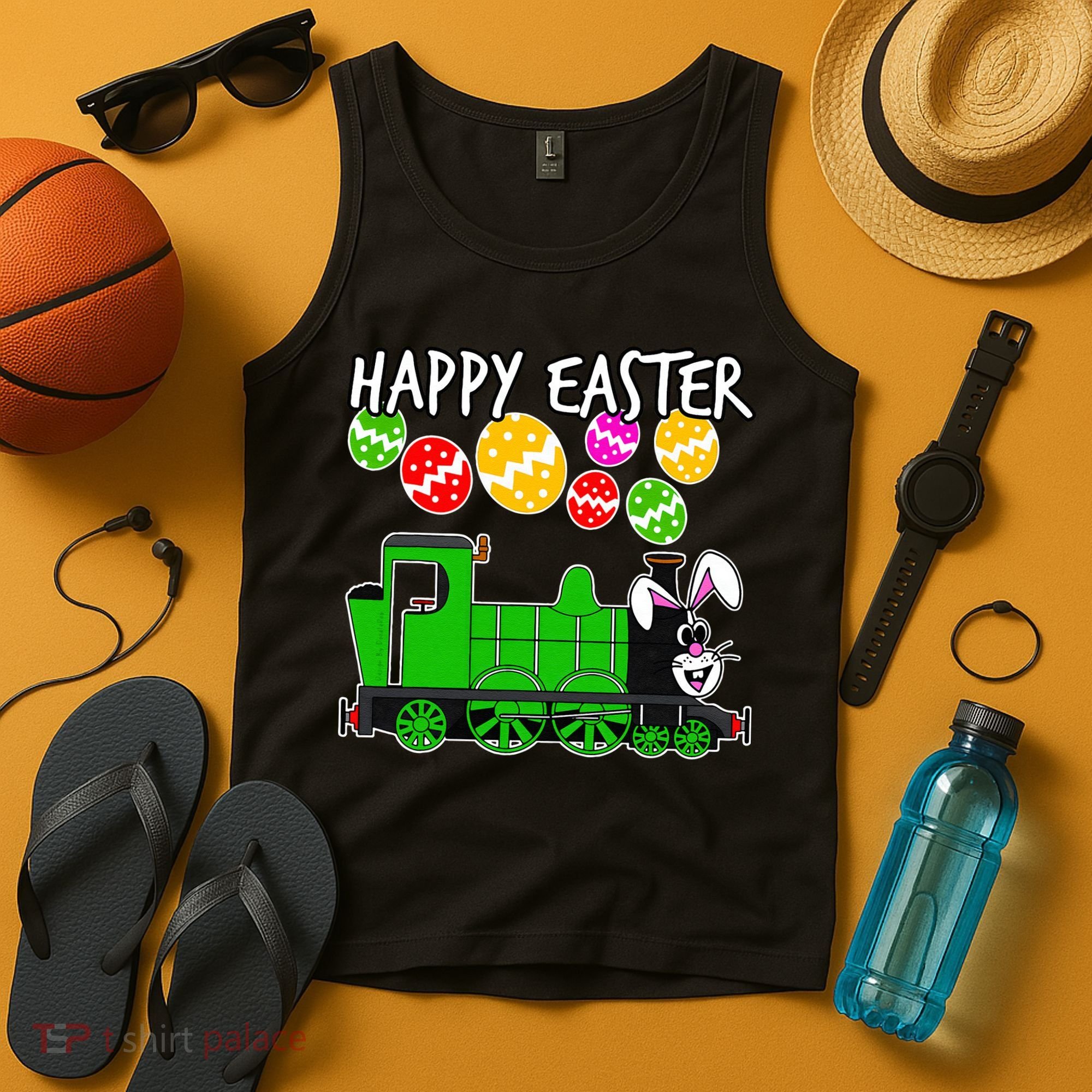 Happy Easter Steam Train Engine Bunny Chocolate Eggs Tank Top