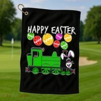 Happy Easter Steam Train Engine Bunny Chocolate Eggs Golf Towel thumb 1