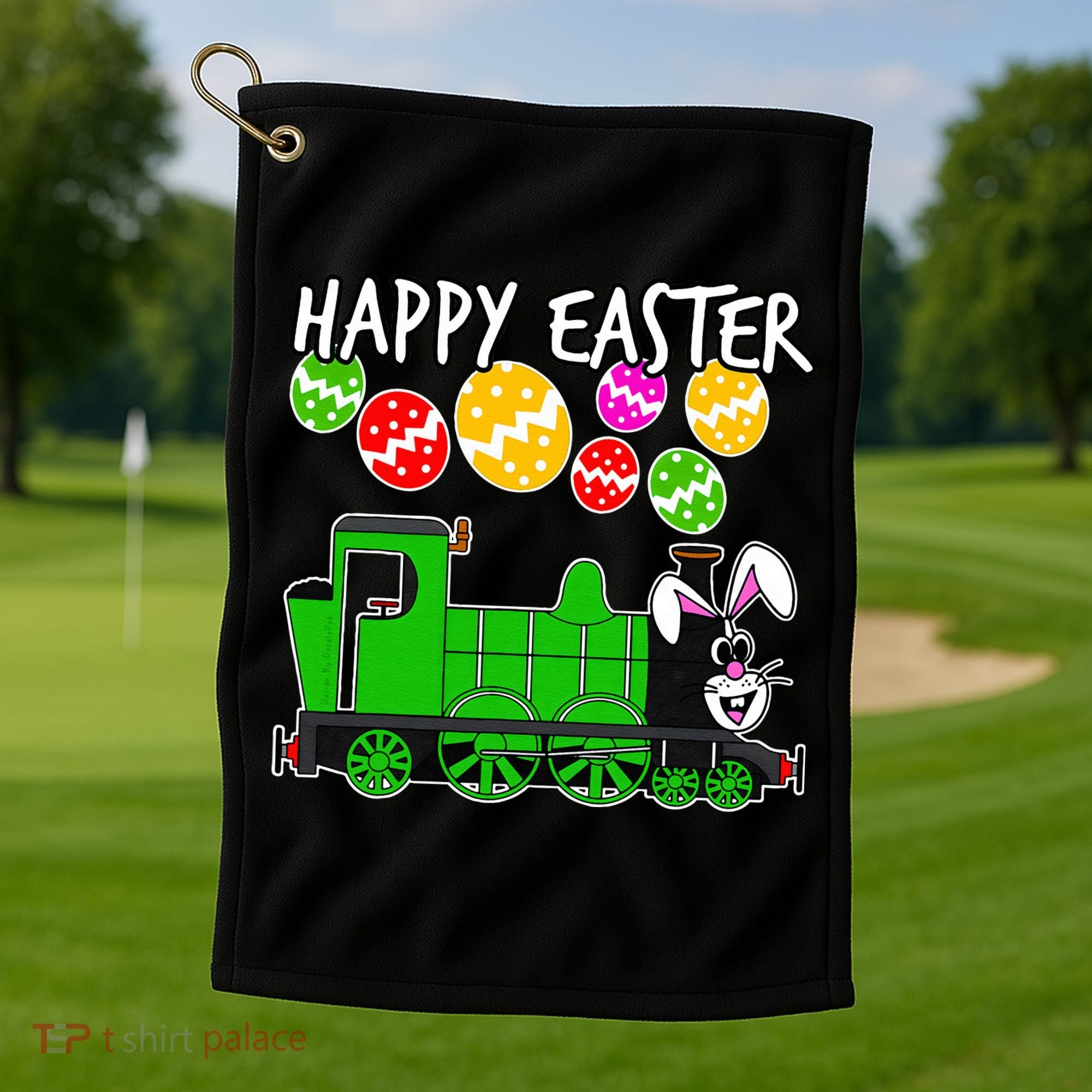 Happy Easter Steam Train Engine Bunny Chocolate Eggs Golf Towel