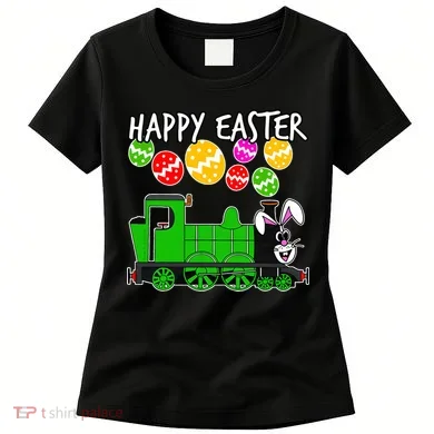 Happy Easter Steam Train Engine Bunny Chocolate Eggs Women's T-Shirt