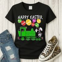 Happy Easter Steam Train Engine Bunny Chocolate Eggs Women's T-Shirt thumb 3