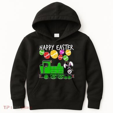 Happy Easter Steam Train Engine Bunny Chocolate Eggs Kids Hoodie