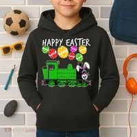 Happy Easter Steam Train Engine Bunny Chocolate Eggs Kids Hoodie thumb 2