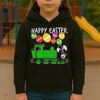 Happy Easter Steam Train Engine Bunny Chocolate Eggs Kids Hoodie thumb 3