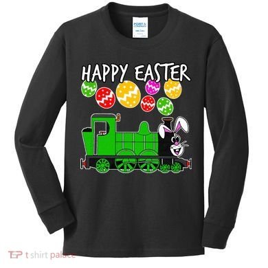 Happy Easter Steam Train Engine Bunny Chocolate Eggs Kids Long Sleeve Shirt