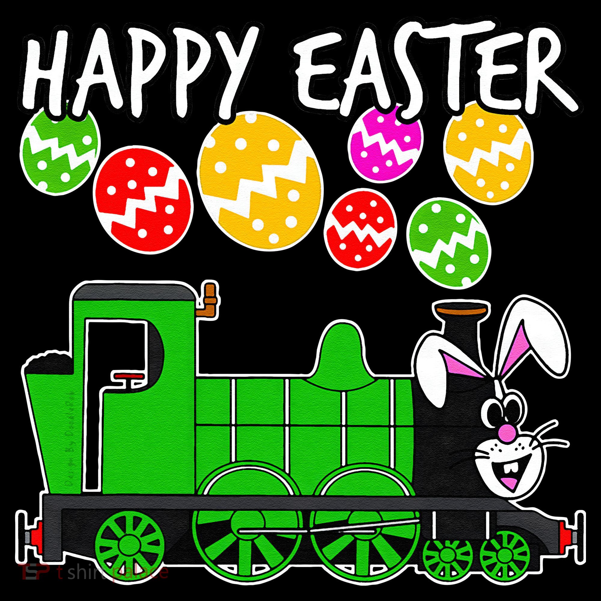 Happy Easter Steam Train Engine Bunny Chocolate Eggs Kids Long Sleeve Shirt