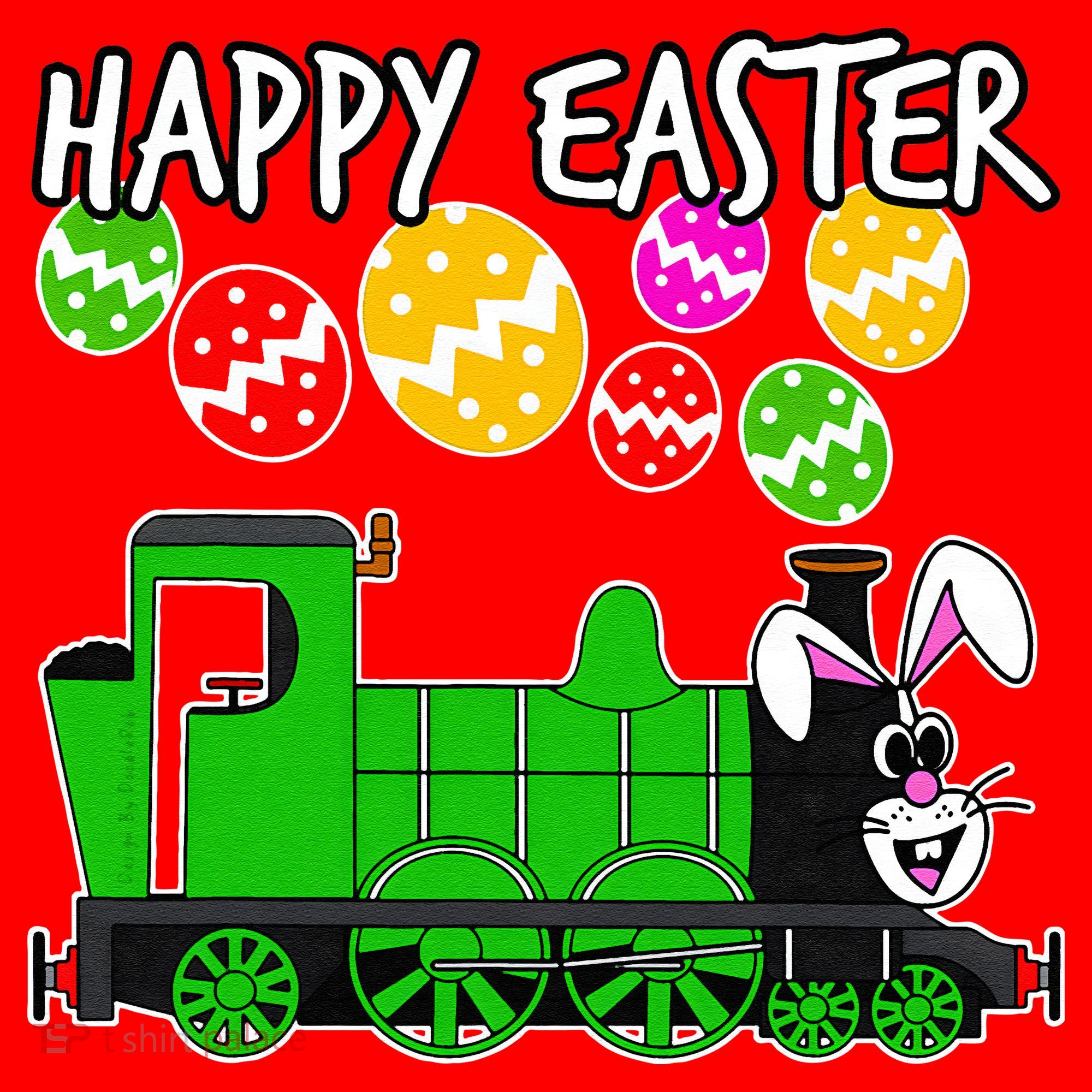 Happy Easter Steam Train Engine Bunny Chocolate Eggs Santa Hat