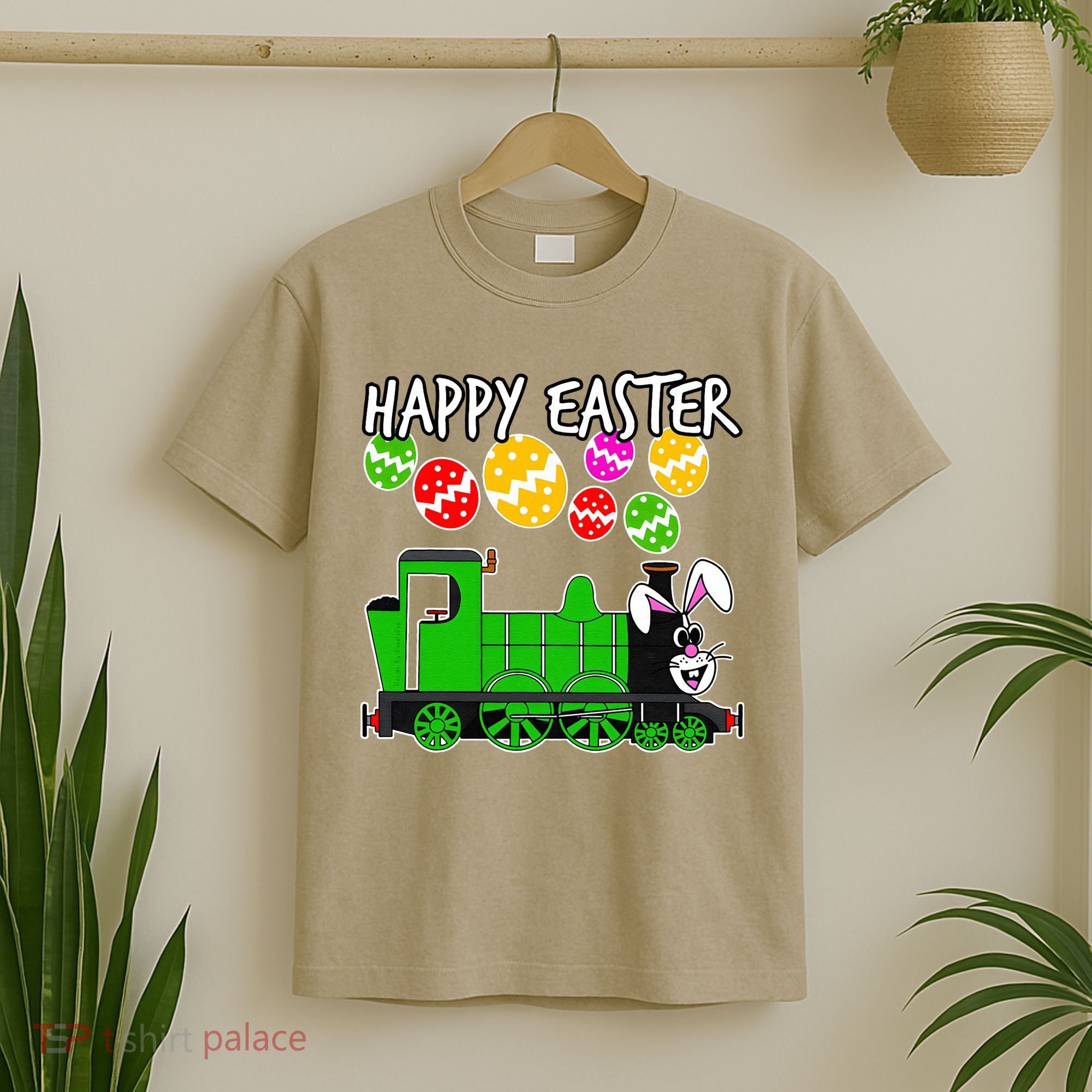Happy Easter Steam Train Engine Bunny Chocolate Eggs T-Shirt