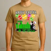 Happy Easter Steam Train Engine Bunny Chocolate Eggs T-Shirt thumb 3
