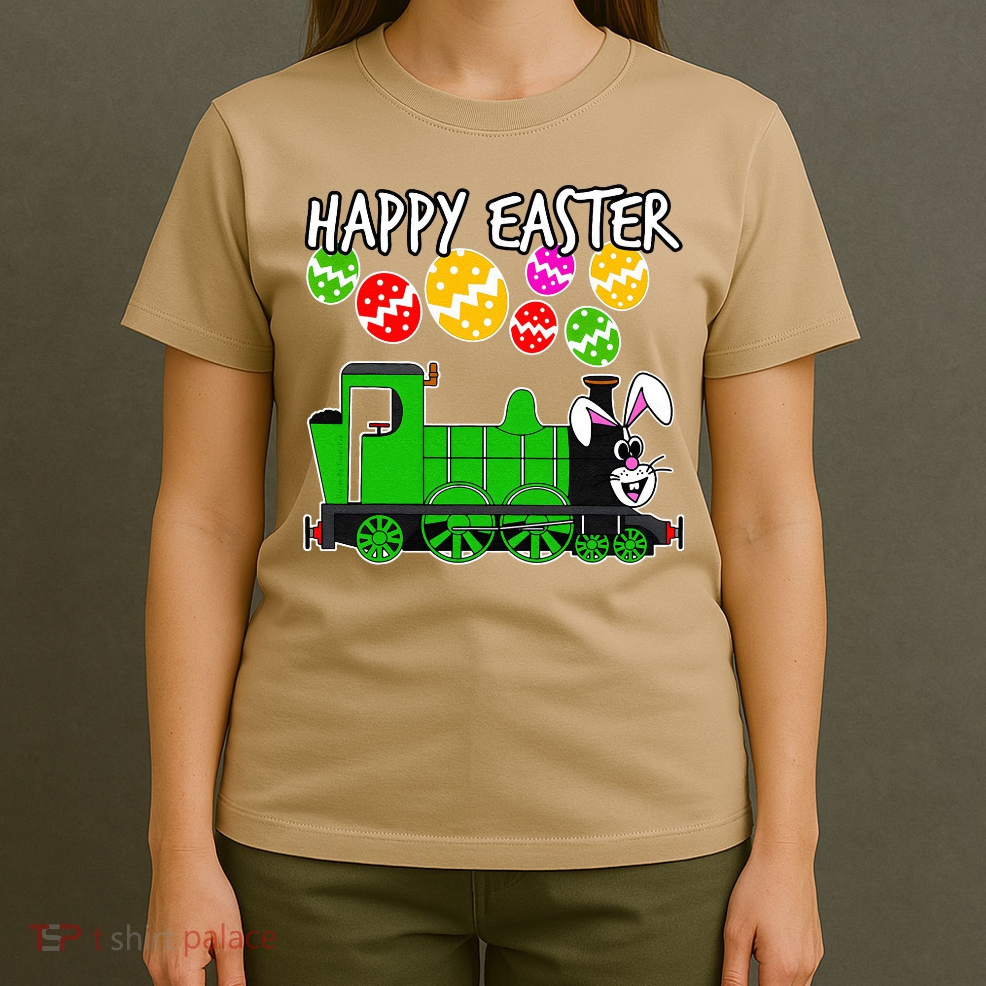 Happy Easter Steam Train Engine Bunny Chocolate Eggs T-Shirt