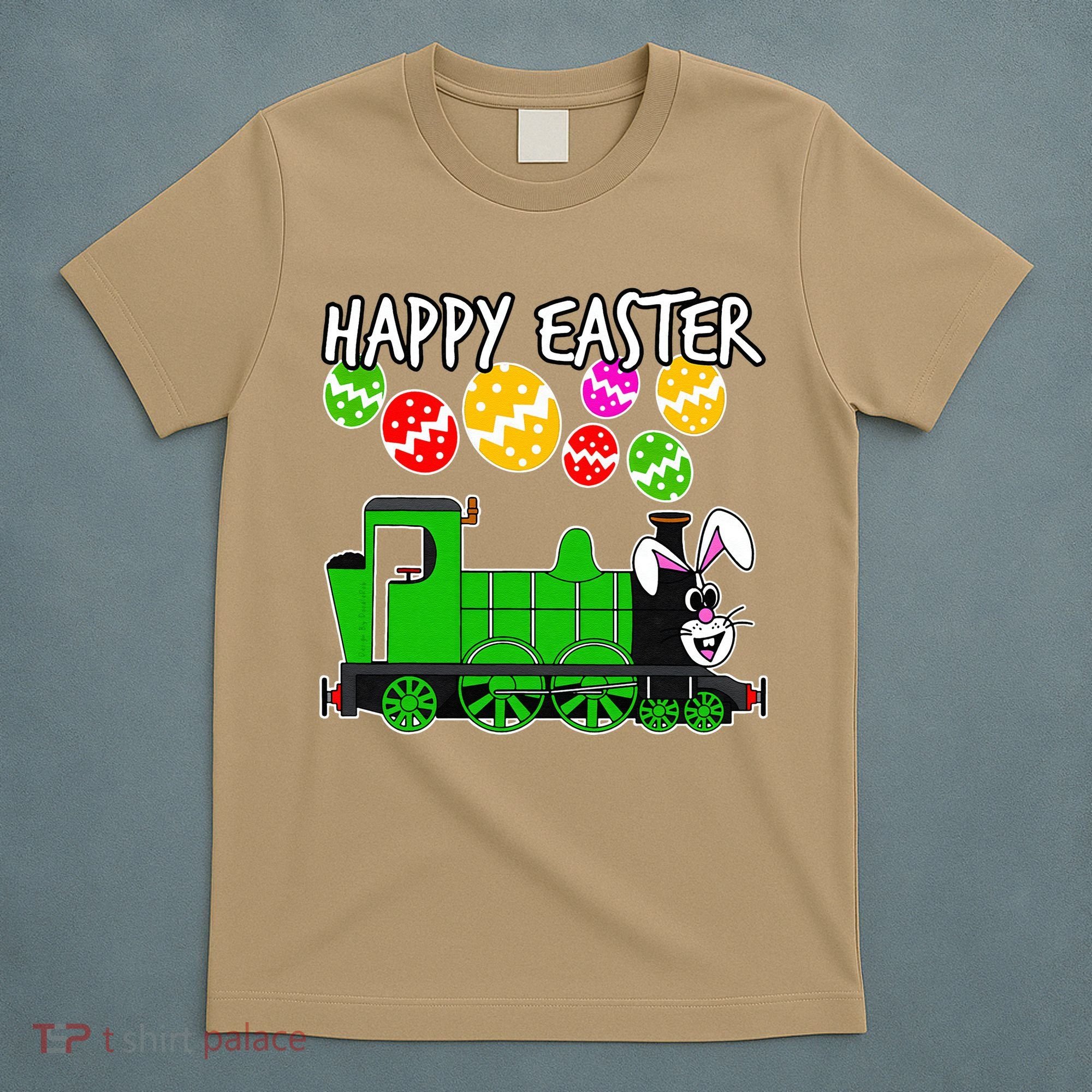 Happy Easter Steam Train Engine Bunny Chocolate Eggs T-Shirt