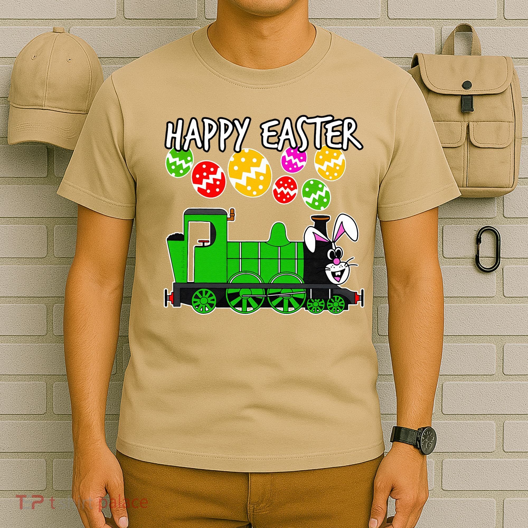 Happy Easter Steam Train Engine Bunny Chocolate Eggs T-Shirt