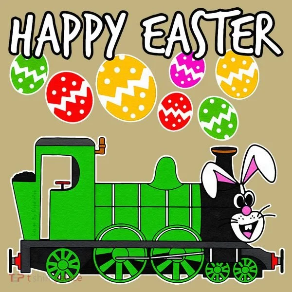 Happy Easter Steam Train Engine Bunny Chocolate Eggs T-Shirt
