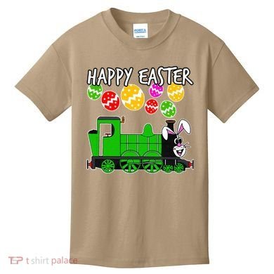 Happy Easter Steam Train Engine Bunny Chocolate Eggs Kids T-Shirt