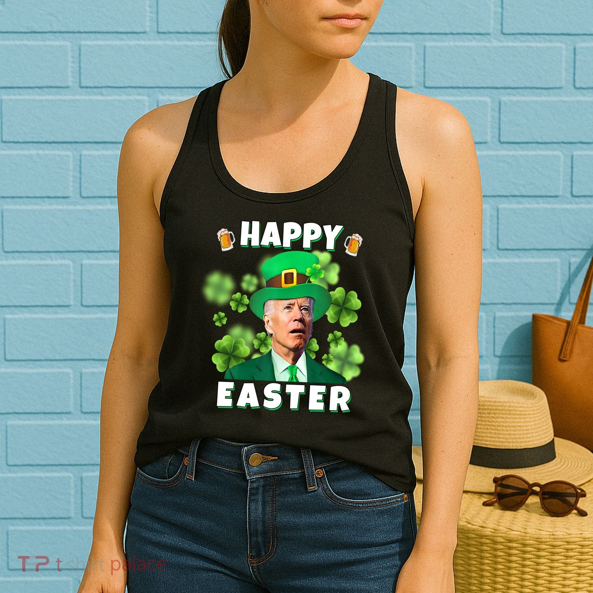 Happy Easter St Patrick's Day Confused Joe Biden Funny Women's Tank Top