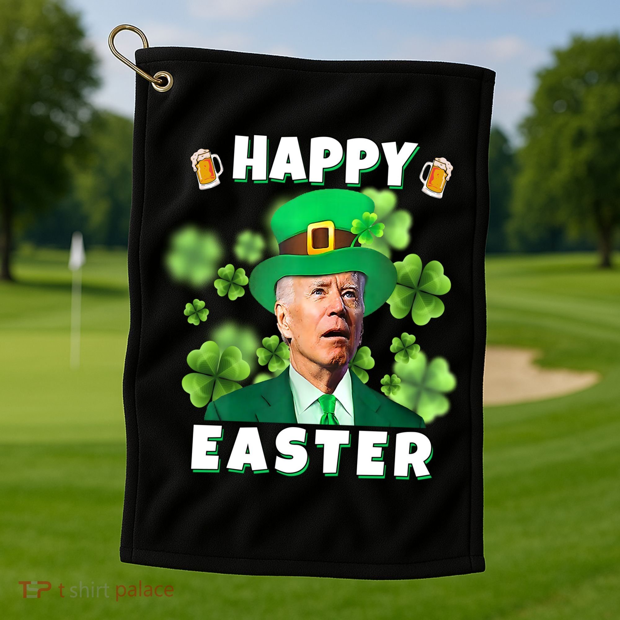 Happy Easter St Patrick's Day Confused Joe Biden Funny Golf Towel