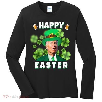 Happy Easter St Patrick's Day Confused Joe Biden Funny Women's Long Sleeve Shirt