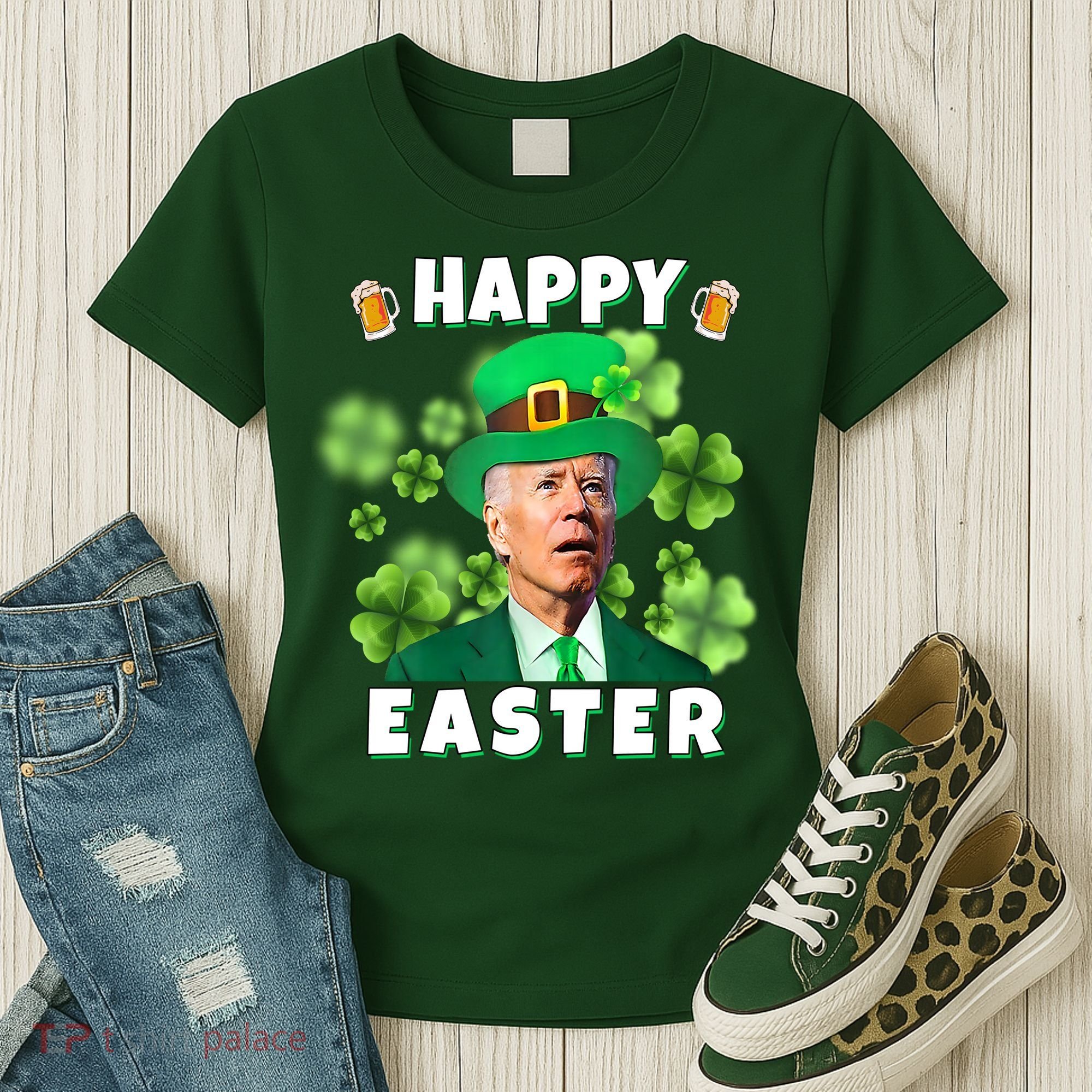 Happy Easter St Patrick's Day Confused Joe Biden Funny Women's T-Shirt