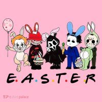Happy Easter Scary Horror Easter Movie Bunny Hunting Eggs Coaster thumb 2