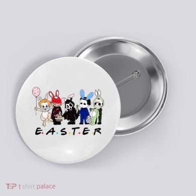 Happy Easter Scary Horror Easter Movie Bunny Hunting Eggs Button
