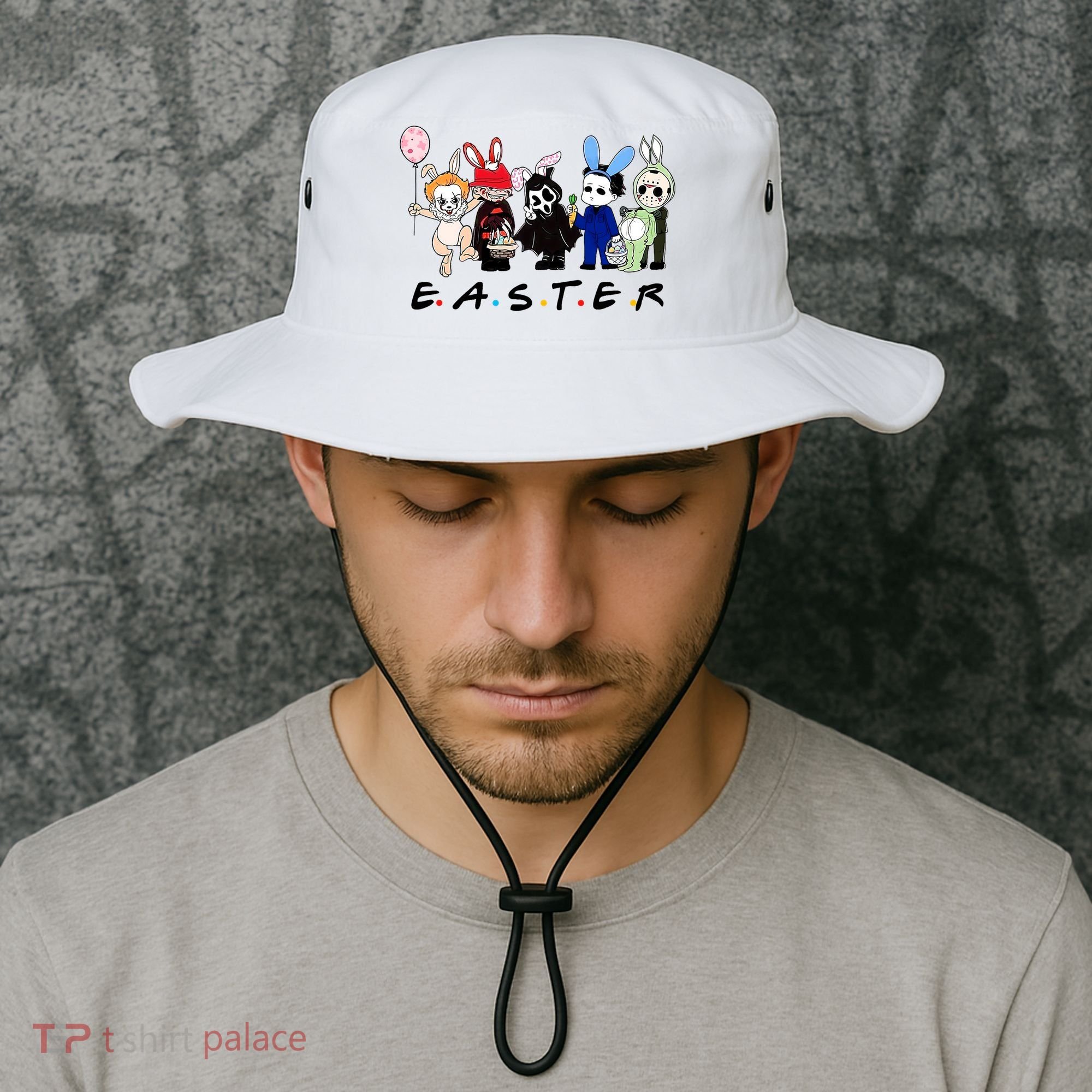 Happy Easter Scary Horror Easter Movie Bunny Hunting Eggs Bucket Hat
