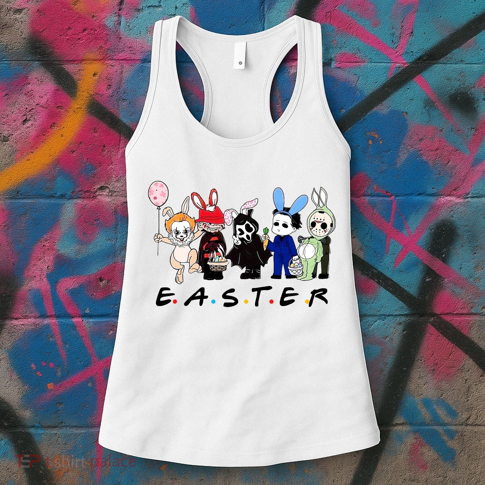 Happy Easter Scary Horror Easter Movie Bunny Hunting Eggs Women's Tank Top