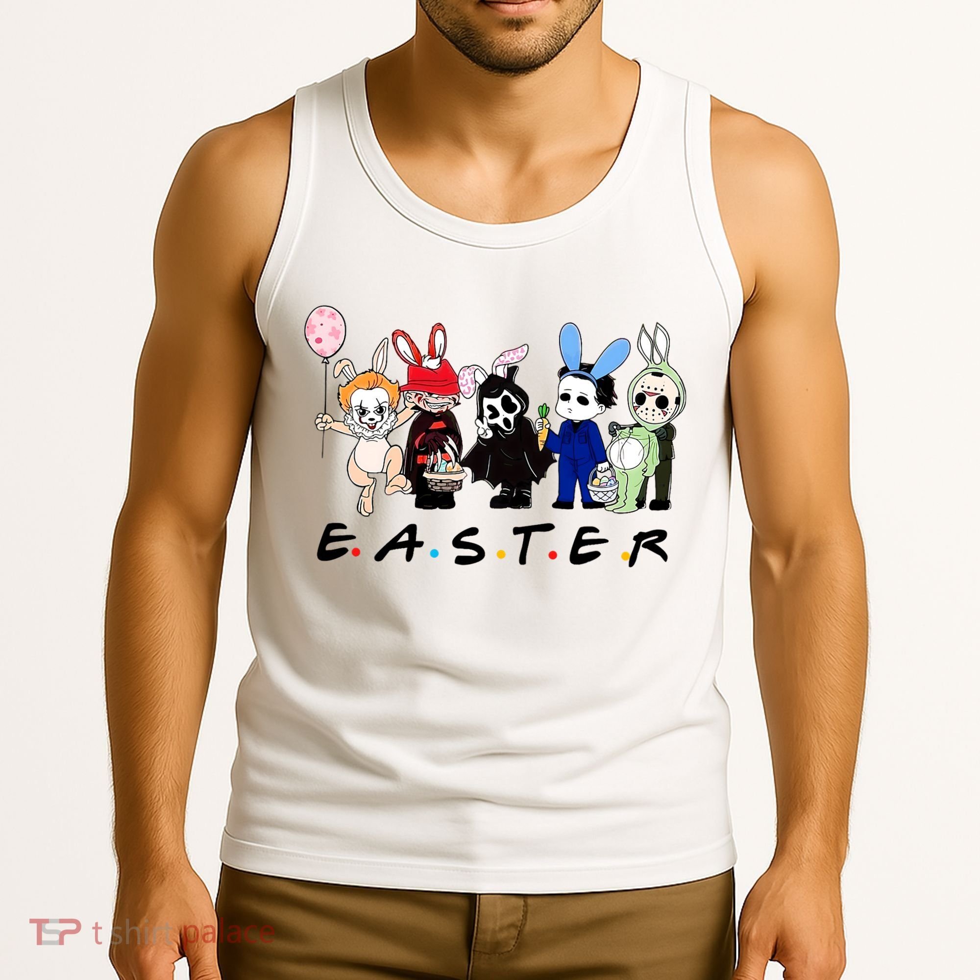 Happy Easter Scary Horror Easter Movie Bunny Hunting Eggs Tank Top
