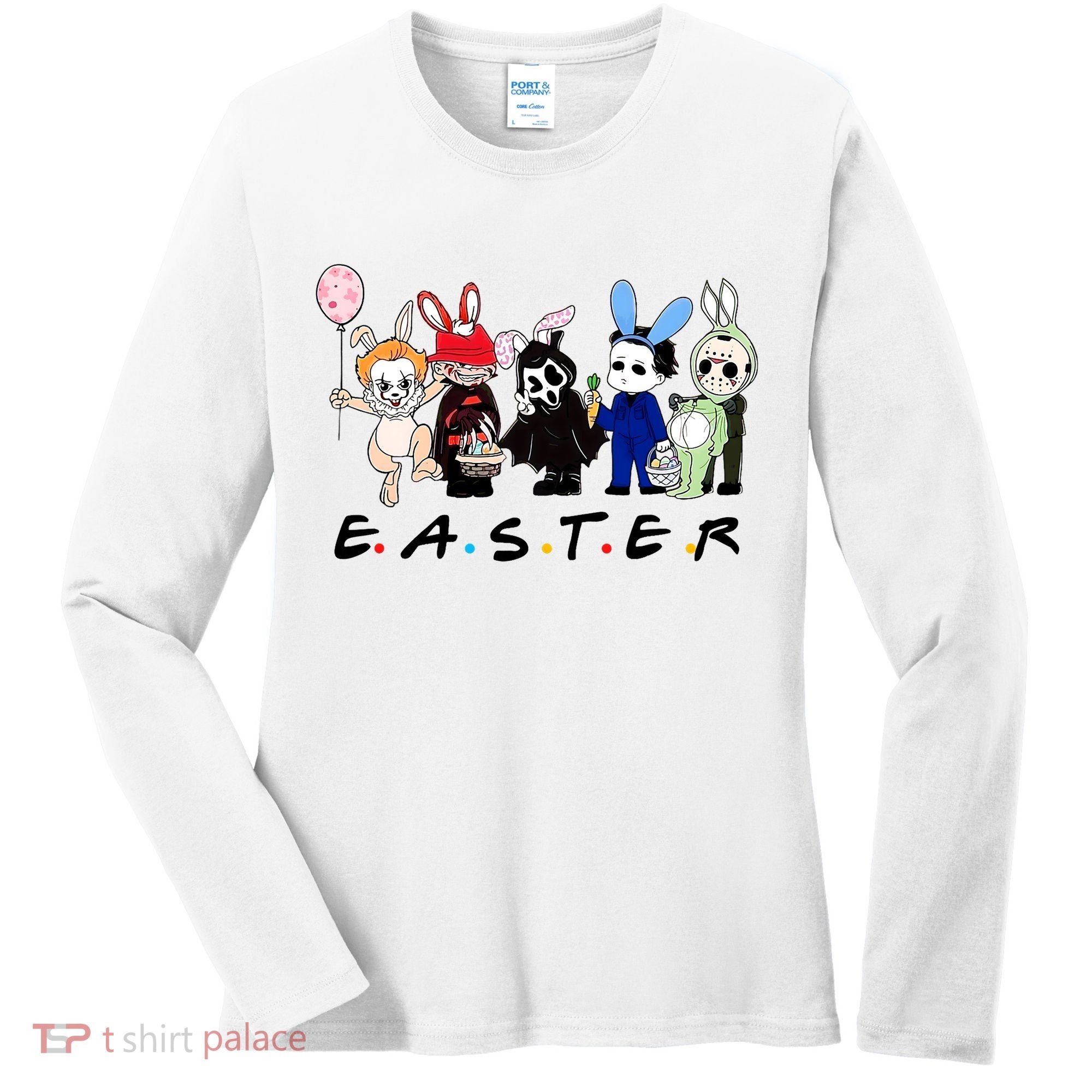 Happy Easter Scary Horror Easter Movie Bunny Hunting Eggs Women's Long Sleeve Shirt