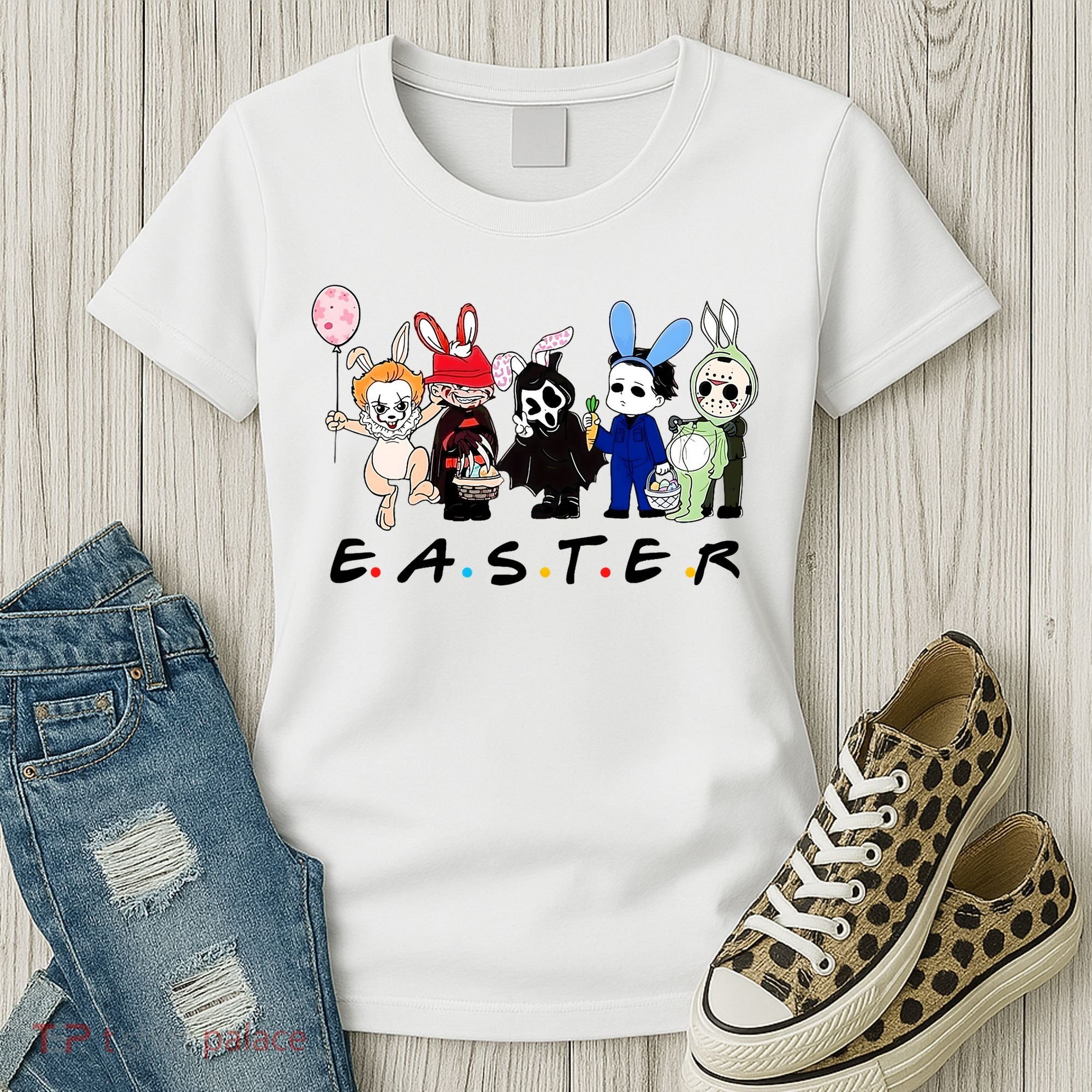 Happy Easter Scary Horror Easter Movie Bunny Hunting Eggs Women's T-Shirt