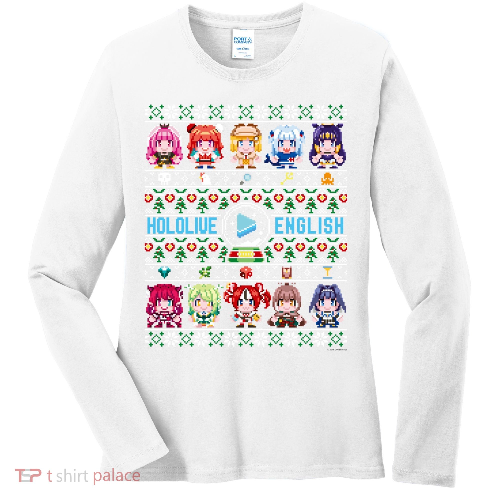 Hololive English Ugly Christmas Sweater (Gray) Women's Long Sleeve Shirt