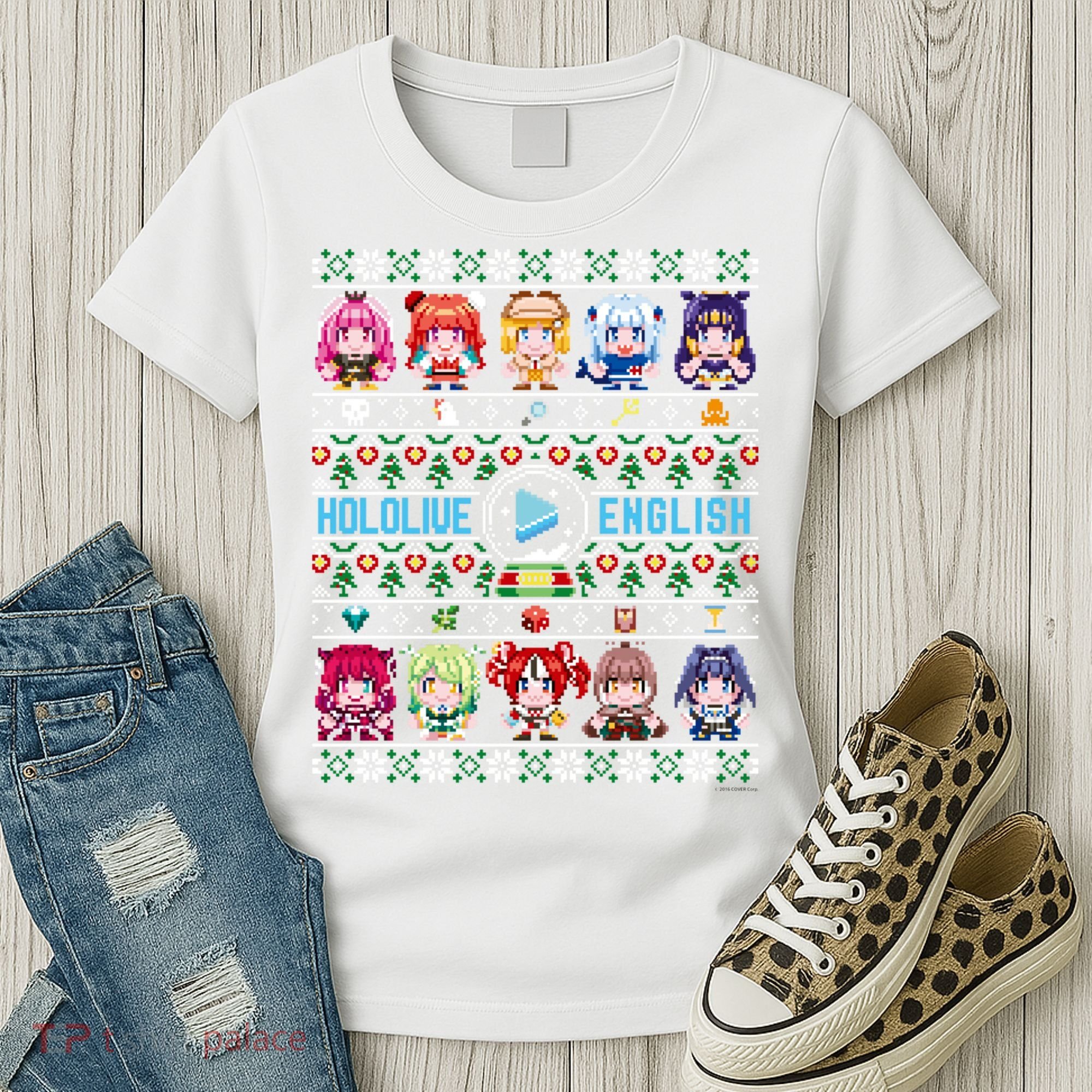 Hololive English Ugly Christmas Sweater (Gray) Women's T-Shirt