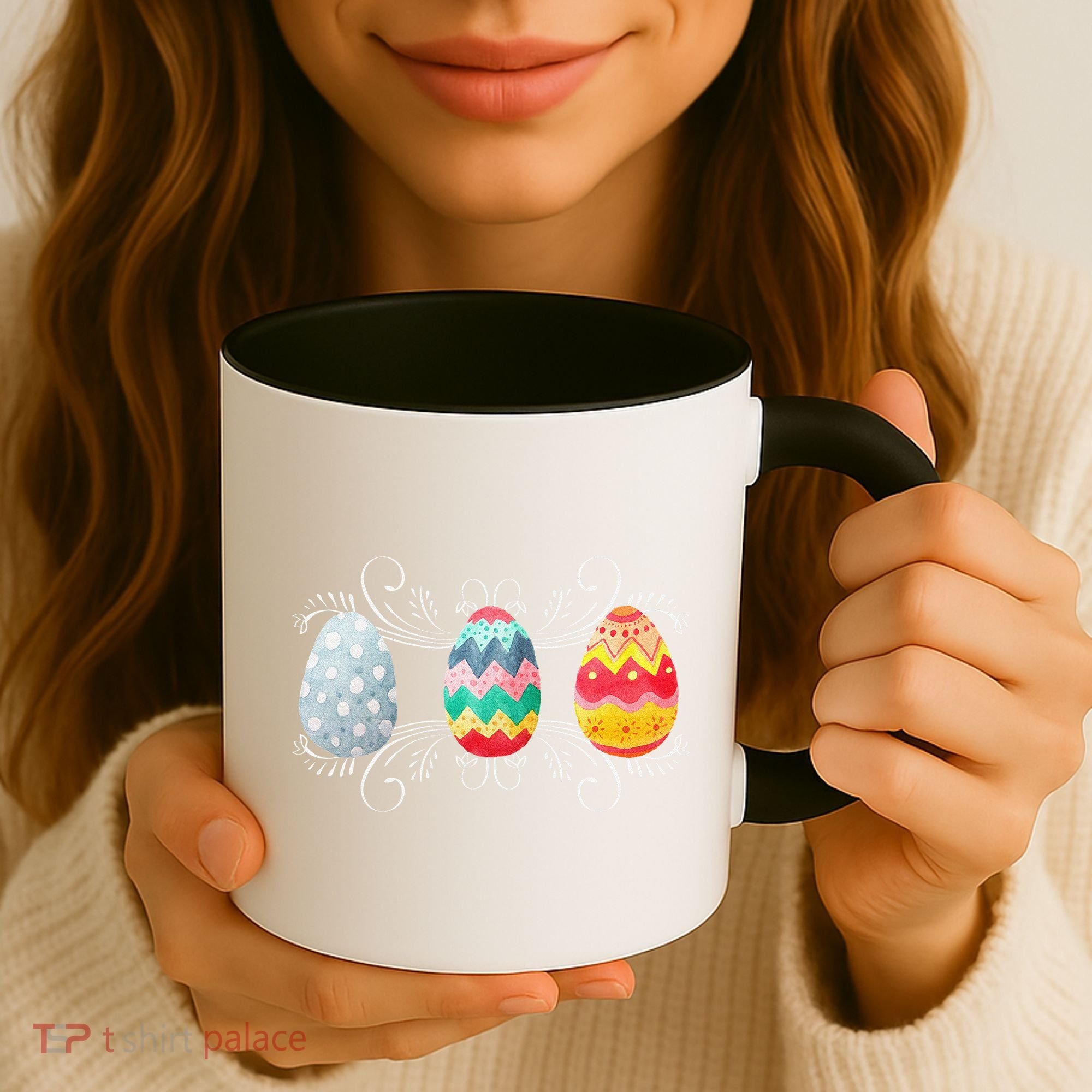 Happy Easter With Decorated Easter Eggs Coffee Mug