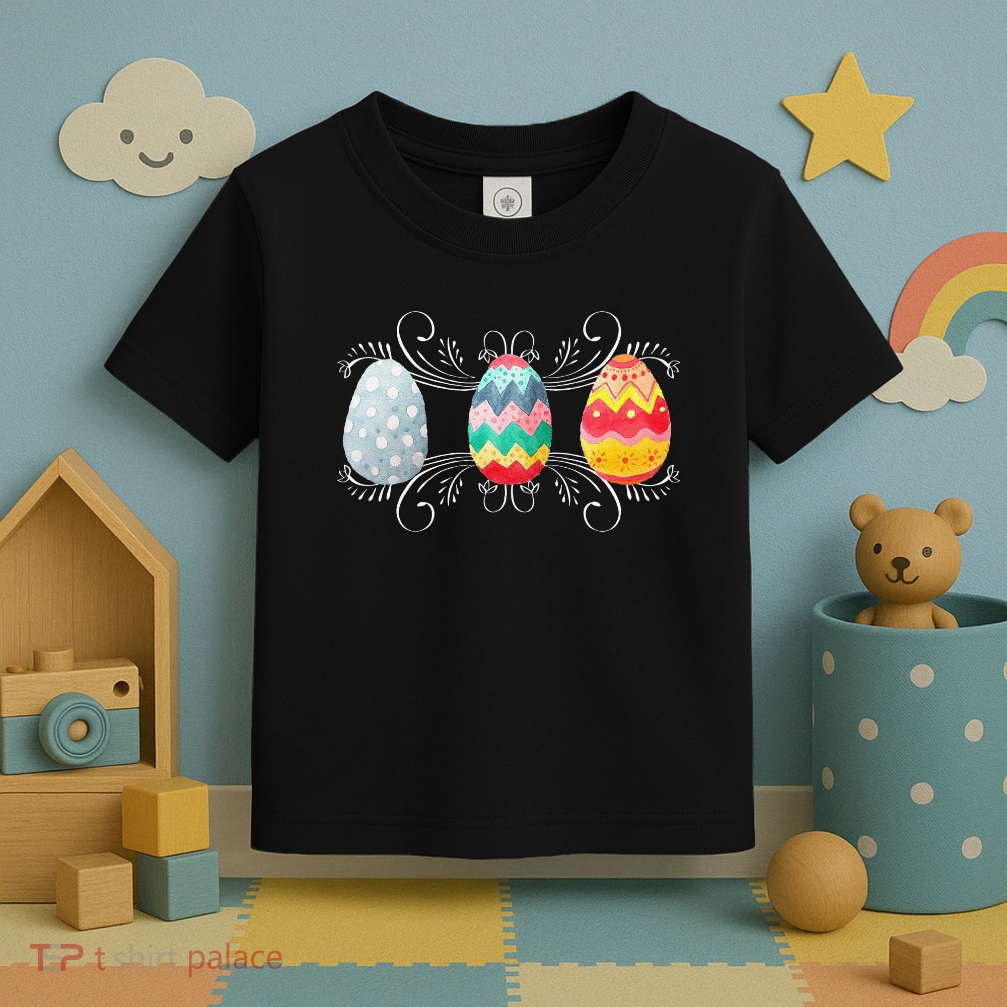 Happy Easter With Decorated Easter Eggs Toddler T-Shirt