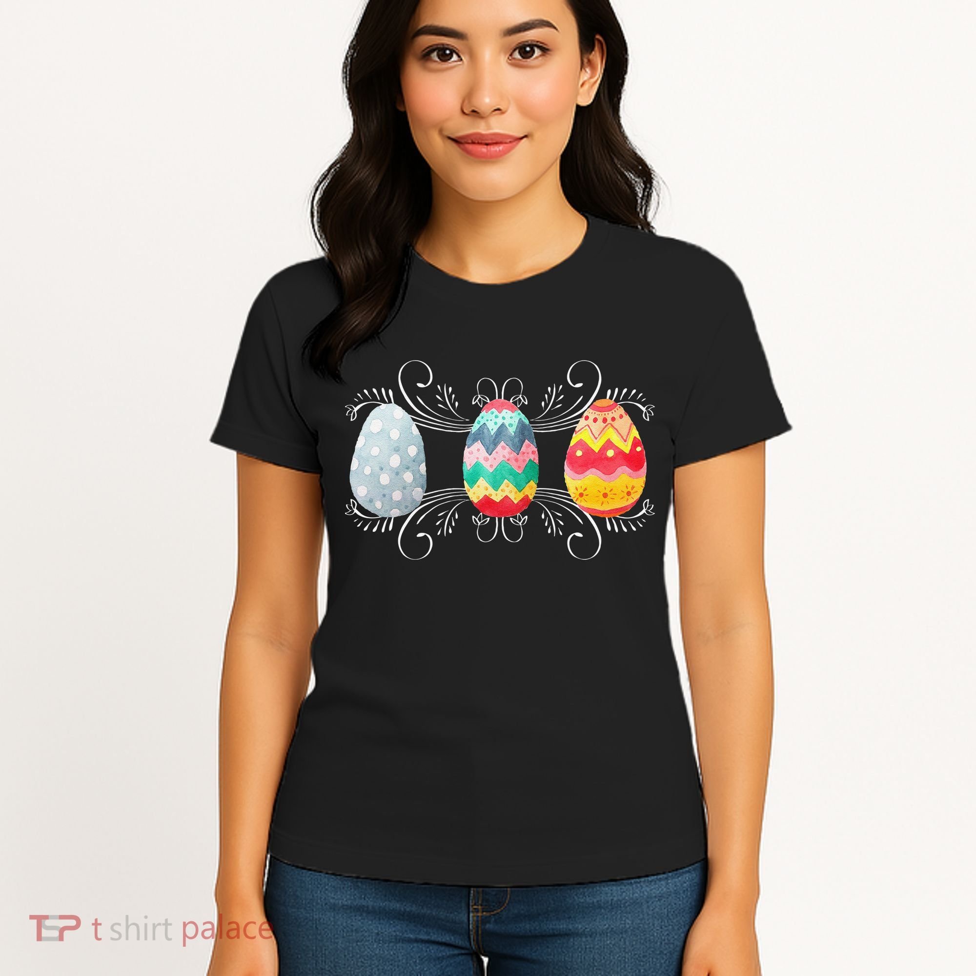 Happy Easter With Decorated Easter Eggs Women's T-Shirt