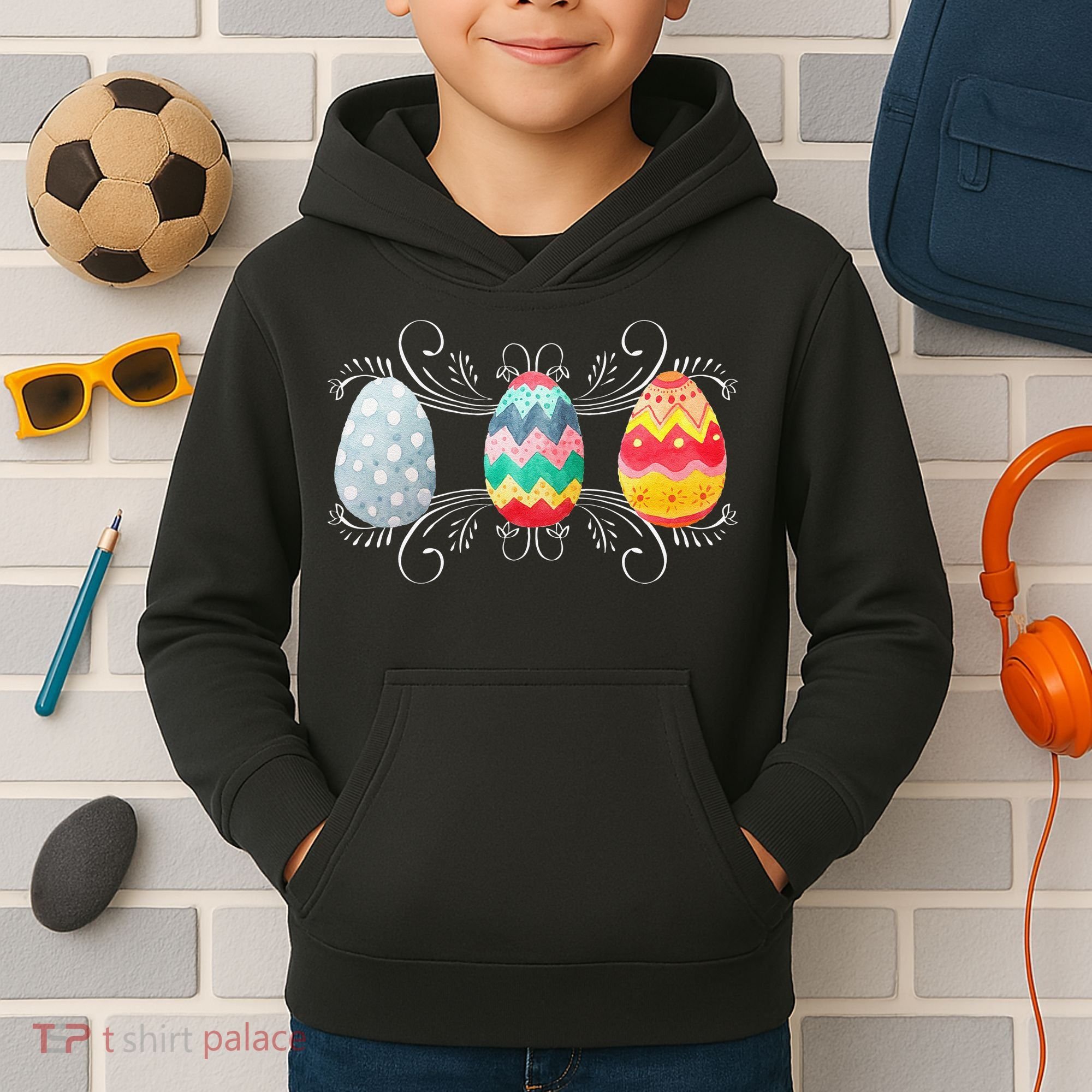 Happy Easter With Decorated Easter Eggs Kids Hoodie