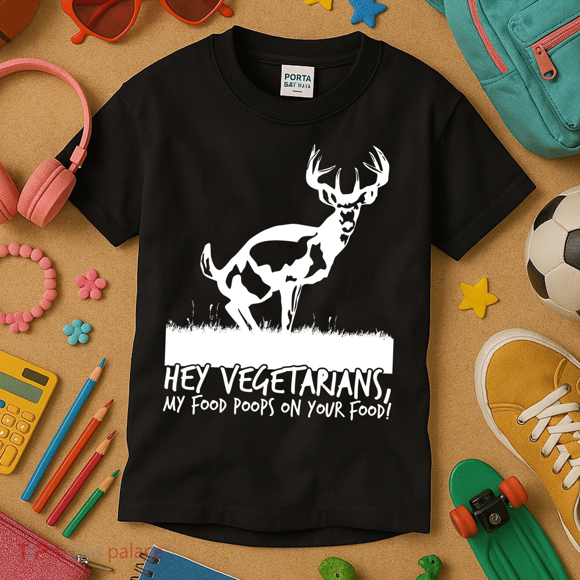 Hey Vegetarian My Food Poops On Your Food Kids T-Shirt
