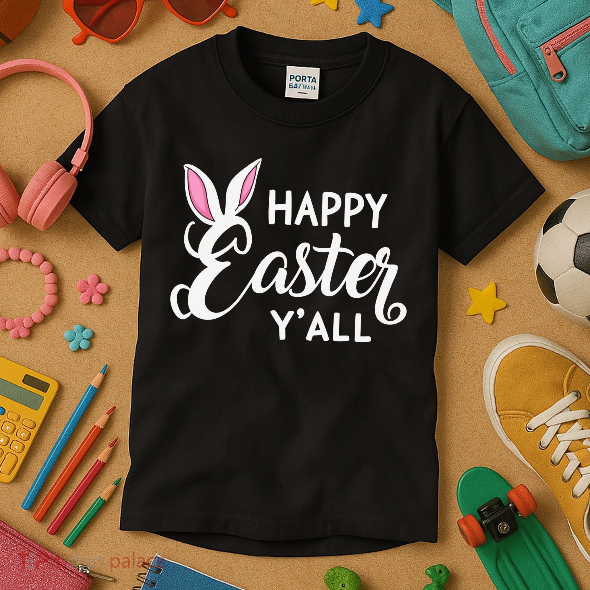 Happy Easter Y’all Easter Day Ears Bunny Girl Women Kids T-Shirt