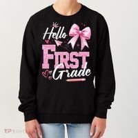 Hello First 1st Grade First Day Of School Coquette Teacher Women's Sweatshirt thumb 0