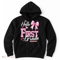 Hello First 1st Grade First Day Of School Coquette Teacher Hoodie thumb 0