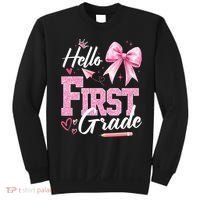 Hello First 1st Grade First Day Of School Coquette Teacher Sweatshirt thumb 0