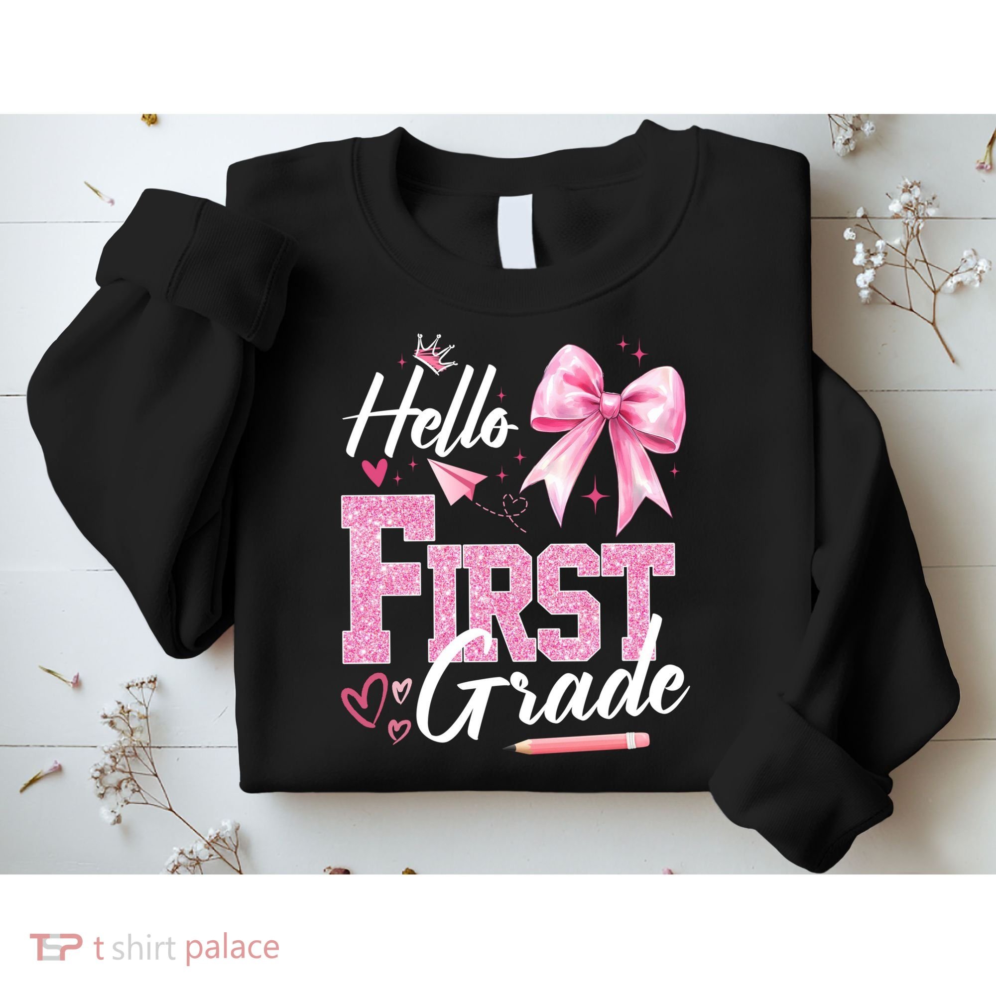Hello First 1st Grade First Day Of School Coquette Teacher Sweatshirt